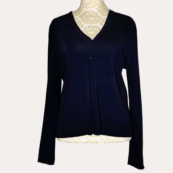 Talbots Sweaters - Talbots Nylon Blend Travelers Knit Cardigan V Neck Button Front Black M